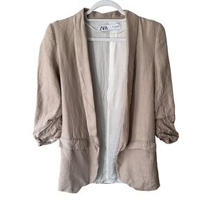 Zara Beige Linen Blend Open Textured Blazer Size XS Casual Business Office Work